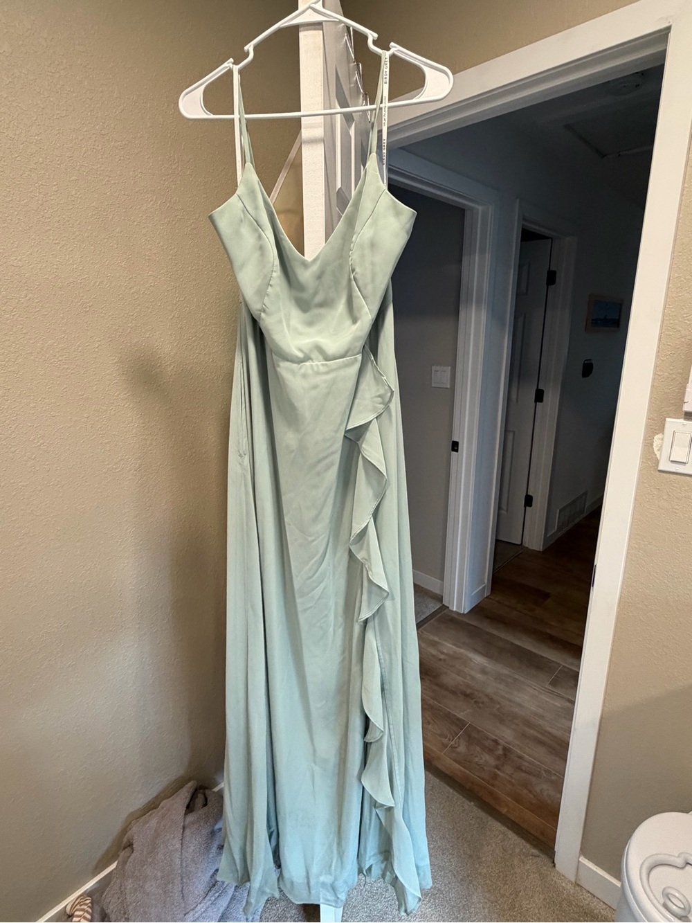 Birdy Grey Chiffon Sage Theresa Style Spaghetti Strap Ruffle Maxi Dress